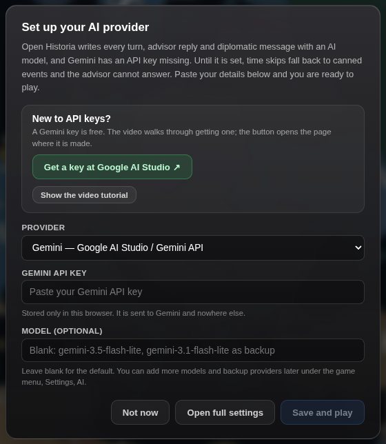 The Set up your AI provider prompt