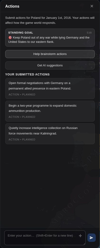 The actions panel